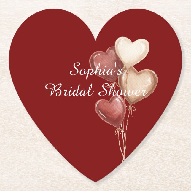 Dessous-de-verre En Papier Red Cream Heart Balloons Bridal Shower (Devant)