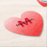 Dessous-de-verre En Papier Red gradient geometric mesh pattern Monogram<br><div class="desc">Monogramme Personnalisez avec votre initiale et votre nom personnalisés. Motif de maillage géométrique dégradé rouge. Triangle maillage géométrique avec dégradé gris foncé clair. motif,  ombre,  maillage,  triangles,  géométrie,  géométrique,  dégradé,  cool,  triangle,  brillant,  rouge</div>