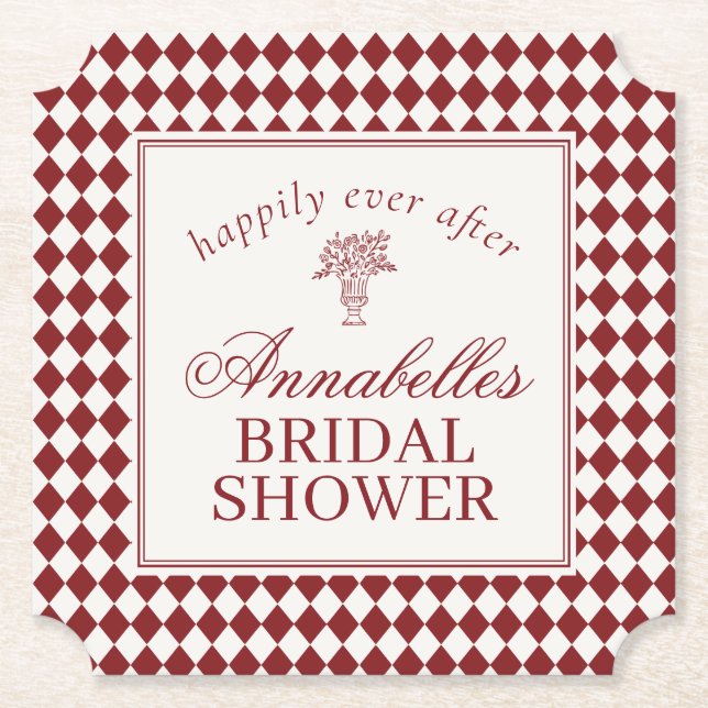 Dessous-de-verre En Papier Red Merlot Harlequin Checkered Bridal Shower (Devant)