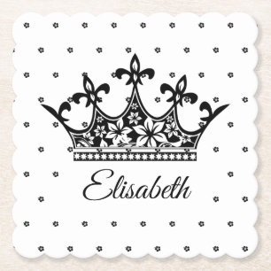 Dessous-de-verre En Papier Reine couronne floral noir blanc belle vintage