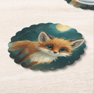 Dessous-de-verre En Papier Renard au clair de lune, Forêt de nuit 
