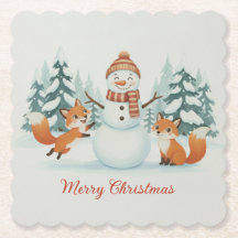 Renards mignons et bonhomme de neige Joyeux Noël