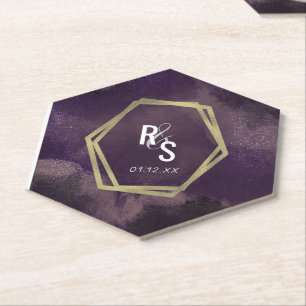 Dessous-de-verre En Papier Rêves Abstraits Mariage Violet Faux Or Splash