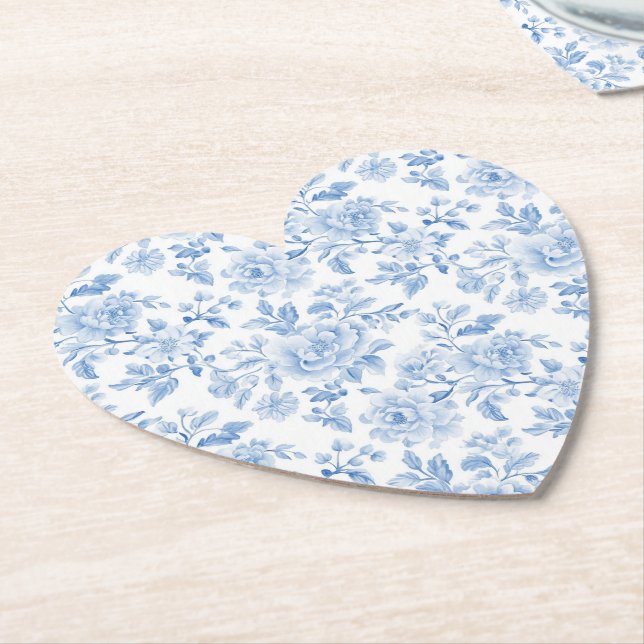 Dessous-de-verre En Papier Romantic Blue White Flowers Bridal Shower (Incliné)