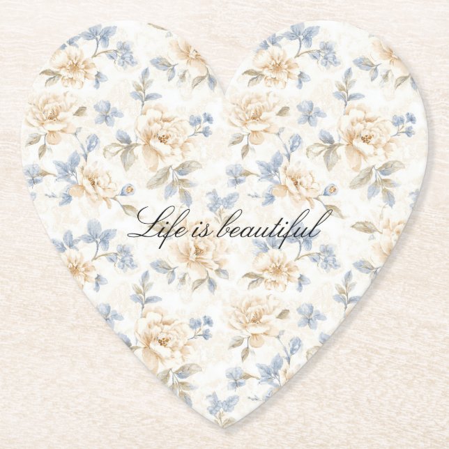 Dessous-de-verre En Papier Romantic Cream Floral Blue Leaves (Devant)