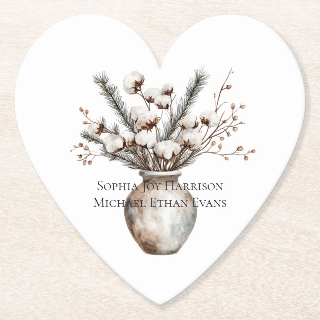 Dessous-de-verre En Papier Romantic White Flowering Tree in Vase Wedding (Devant)