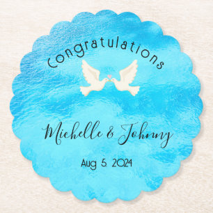 Dessous-de-verre En Papier Romantique - deux colombes avec un cœur rose sur f