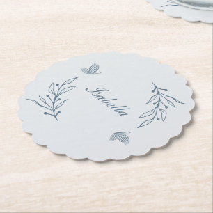 Dessous-de-verre En Papier Romantique élégant bleu foncé mariage