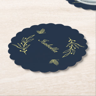 Dessous-de-verre En Papier Romantique élégant mariage de la marine fleur or
