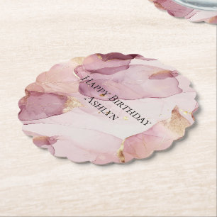Dessous-de-verre En Papier Romantique Rose Blush Pink Gold Leaf anniversaire