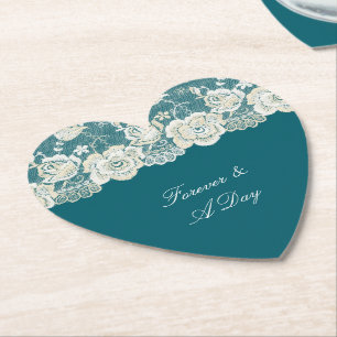 Dessous-de-verre En Papier Romantique Turquoise bleu blanc dentelle Mariage f