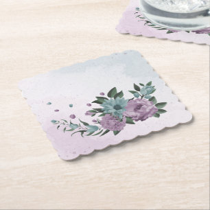 Dessous-de-verre En Papier romantique violet poussiéreux et fleurs bleu