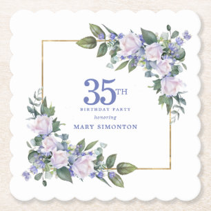 Dessous-de-verre En Papier Rose Blanche Fleur Bleue Florale Personnalisée Fêt