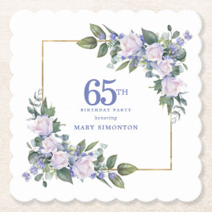 Dessous-de-verre En Papier Rose Blanche Fleur Bleue Personnalisée Fête d'anni
