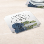 Dessous-de-verre En Papier Rose Bleu Acier Poussiéreux Ne Prends Pas Mon Verr<br><div class="desc">Ce dessous de verre de mariage est élégant, stylé et amusant ! Il comporte une photo d'un seul rose longue tige d'un bleu acier poussiéreux ou gris-bleu, allongée sur le côté et se reflétant dans une mare d'eau. Le texte indique "S'il vous plaît, ne prenez pas mon verre, je danse"...</div>