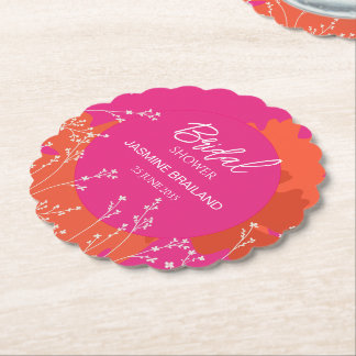 Dessous-de-verre En Papier Rose Chaud et Abstrait Floral Mariage Daisy Orange