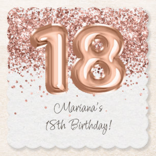 Dessous-de-verre En Papier Rose Gold 18e fête d'anniversaire