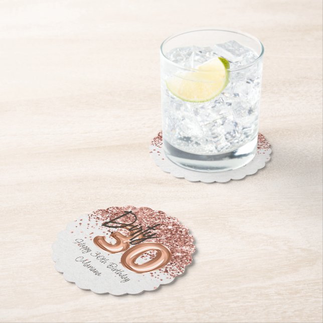 Dessous-de-verre En Papier Rose Gold 30e fête d'anniversaire (En situation)