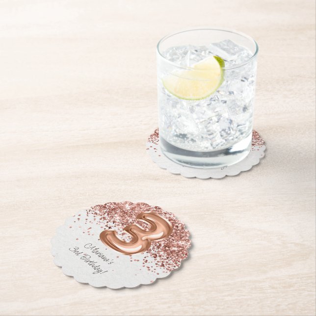 Dessous-de-verre En Papier Rose Gold 3e fête d'anniversaire (En situation)