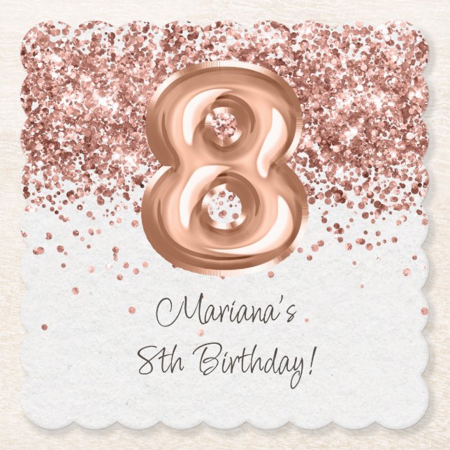 Dessous-de-verre En Papier Rose Gold 8ème anniversaire (Devant)