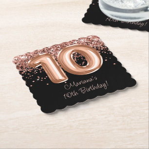 Dessous-de-verre En Papier Rose Gold Black 10th Birthday Party