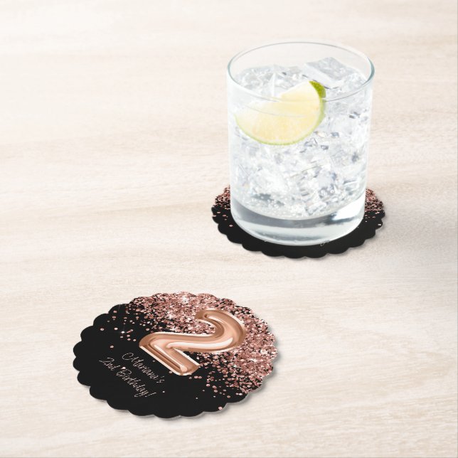 Dessous-de-verre En Papier Rose Gold Black 2ème fête d'anniversaire (En situation)