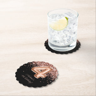 Dessous-de-verre En Papier Rose Gold Black 4th Birthday Party