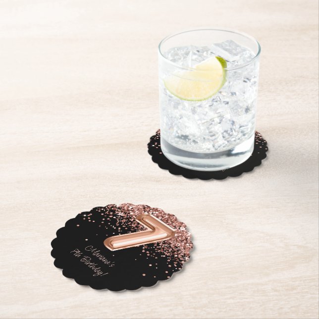 Dessous-de-verre En Papier Rose Gold Black 7e fête d'anniversaire (En situation)