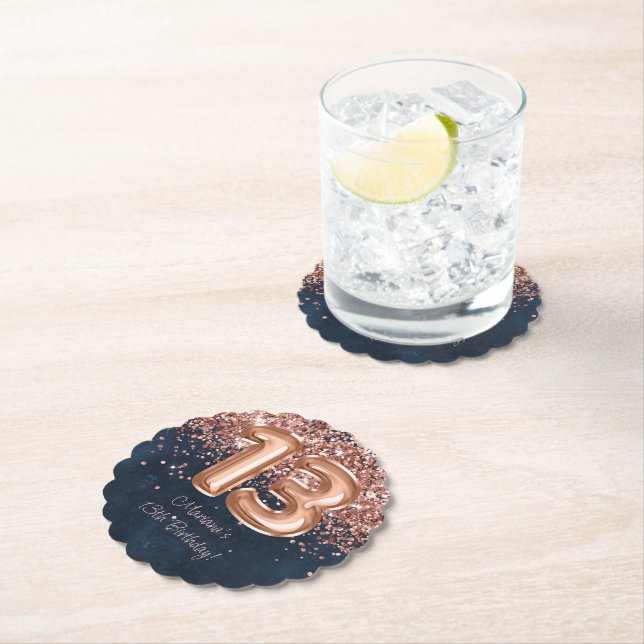 Dessous-de-verre En Papier Rose Gold Navy Blue 13e fête d'anniversaire (En situation)