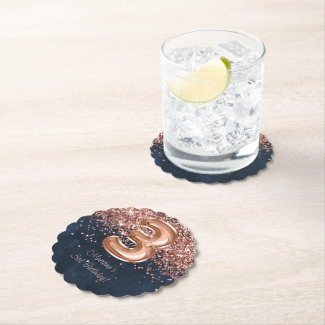 Dessous-de-verre En Papier Rose Gold Navy Blue 3e fête d'anniversaire (En situation)
