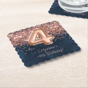 Dessous-de-verre En Papier Rose Gold Navy Blue 4th Birthday Party