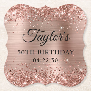 Dessous-de-verre En Papier Rose Gold Pailleté 50e Anniversaire