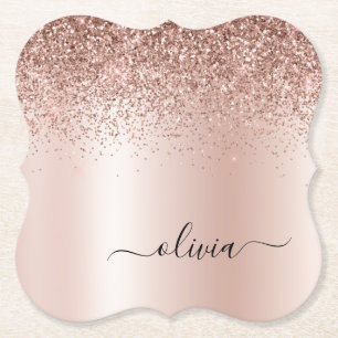 Dessous-de-verre En Papier Rose Gold - Parties scintillant rose pâle Nom du m