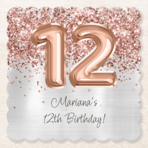 Dessous-de-verre En Papier Rose Gold Silver 12e fête d'anniversaire