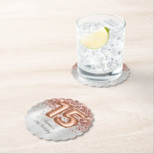Dessous-de-verre En Papier Rose Gold Silver 15e fête d'anniversaire