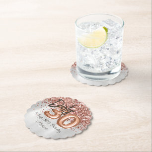 Dessous-de-verre En Papier Rose Gold Silver 30e fête d'anniversaire