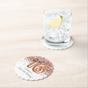 Dessous-de-verre En Papier Rose Gold Sweet 16e fête d'anniversaire