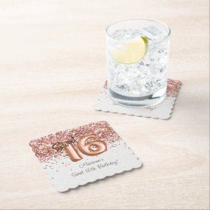 Dessous-de-verre En Papier Rose Gold Sweet 16e fête d'anniversaire