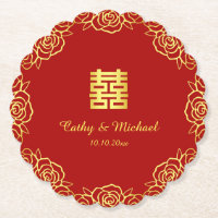 Rose mariage chinois découpé en carton rouge et or