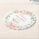 Dessous-de-verre En Papier Rose Pâle Florale Élégante Bébé Mariage Fête d'Ann<br><div class="desc">Articles assortis disponibles en magasin ! (c) The Happy Cat Studio.</div>