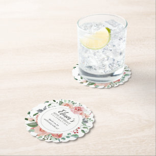 Dessous-de-verre En Papier Rose rose florale 80e anniversaire Merci