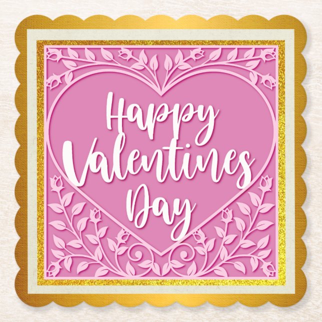 Dessous-de-verre En Papier Rose rose moderne Coeur floral Romantique Valentin (Devant)