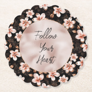 Dessous-de-verre En Papier Rose rose noire noire noire Floral or