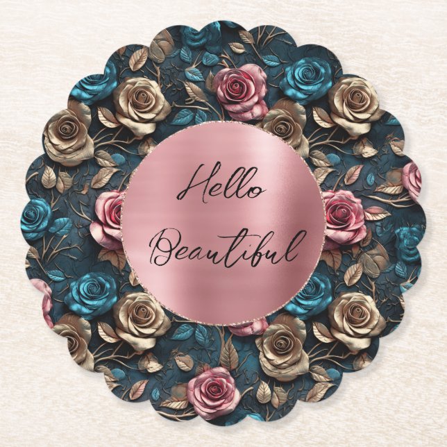 Dessous-de-verre En Papier Roses d'or rose (Devant)