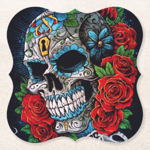 Dessous-de-verre En Papier roses et dessous de verre de table de sugarskull