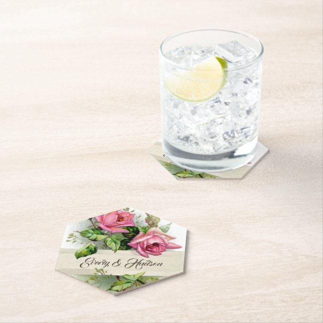 Dessous-de-verre En Papier Roses Mariages vintages (En situation)