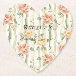 Dessous-de-verre En Papier Roses Menthe Pêche Rayures Florales Baby Shower de