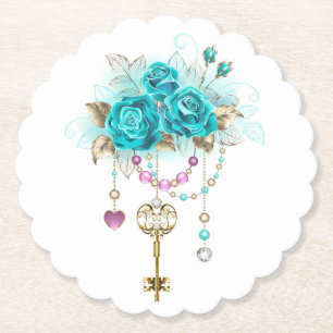 Dessous-de-verre En Papier Roses Turquoise avec Clés