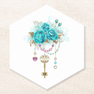 Dessous-de-verre En Papier Roses Turquoise avec Clés