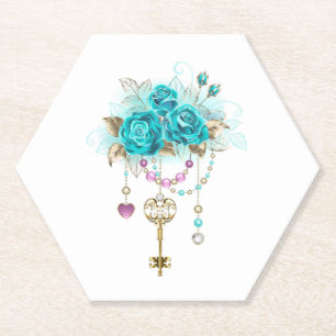 Dessous-de-verre En Papier Roses turquoise avec touches